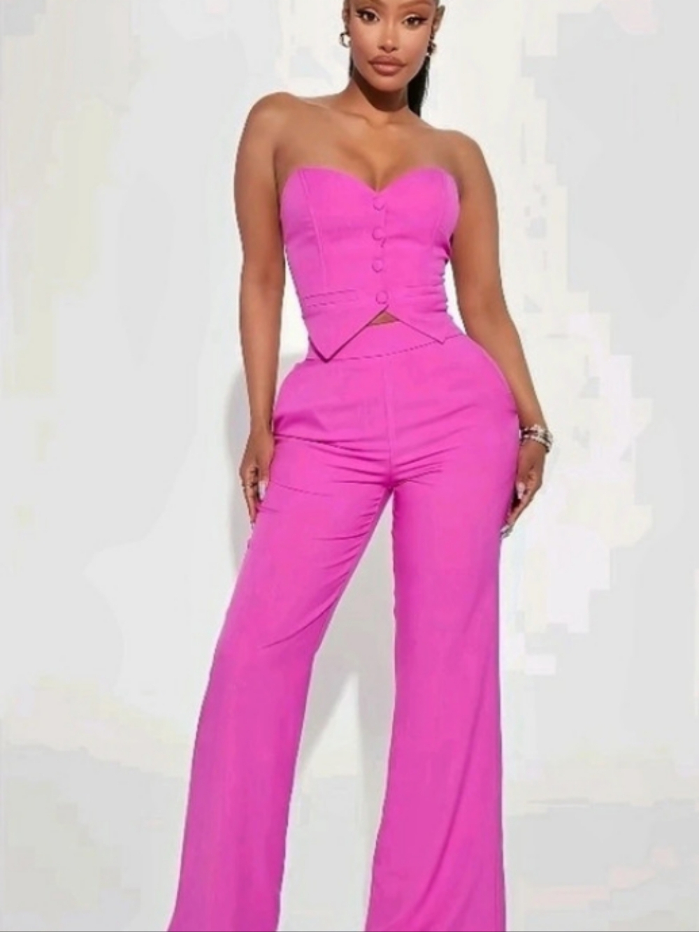 NEW Fashion Nova Carmen Corset Pant Set Strapless Wide-Leg Fuchsia